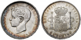 1898*1898. Alfonso XIII. SGV. 5 pesetas. (AC. 109). Rayitas. 25 g. MBC-.