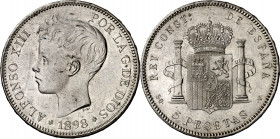 1898*1898. Alfonso XIII. SGV. 5 pesetas. (AC. 109). 24,79 g. EBC-/EBC.