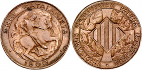 1900. Unió Catalanista. Barcelona. Vallmitjana. 5 céntimos. (AC. 132). Golpecitos en canto. Manchita en anverso. 5,05 g. MBC+.