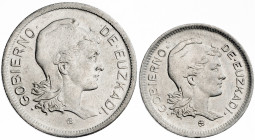 1937. Euzkadi. 1 y 2 pesetas. (AC. 14 y 15). 2 monedas, serie completa. S/C-.