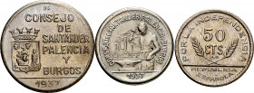 Santander, Palencia y Burgos. 50 céntimos (dos) y 1 peseta. (AC. 33 a 35). 3 monedas, serie completa (los 50 céntimos con y sin PJR). EBC-/S/C.