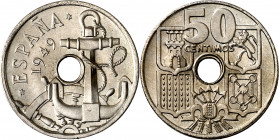 1949*E51. Franco. 50 céntimos. (AC. 151). II Exposición Nacional de Numismática. Escasa. 3,92 g. S/C.