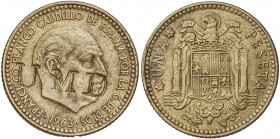 1963*1966. Franco. 1 peseta. Contramarca UMD (Unión Militar Democrática). 3,56 g. MBC.