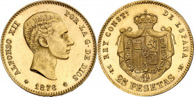 1876*1876. Franco. DEM. 25 pesetas. (AC. 174). Flores de lis del canto más pequeñas. Escasa. 8,06 g. S/C-.