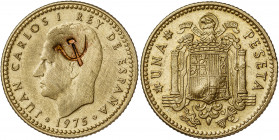 1975*1979. Juan Carlos I. 1 peseta. Contramarca hoz y martillo. 3,52 g. MBC-/MBC+.