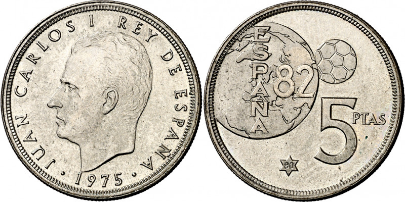 1975*80. Juan Carlos I. 5 pesetas. (AC. 40). Error del Mundial. 5,73 g. EBC+.