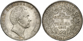 Alemania. Baden. 1842. Leopoldo. 2 taler. (Kr. 212). Bella. Precioso color. Rara. AG. 28,48 g. EBC/EBC+.