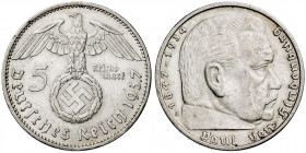Alemania. 1937. A (Berlín). 5 marcos. (Kr. 94). Leves rayitas. AG. 13,88 g. MBC+/EBC-.