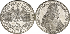 Alemania. 1955. 5 marcos. (Kr. 115). Ludwig von Baden. AG. 11,26 g. S/C-.