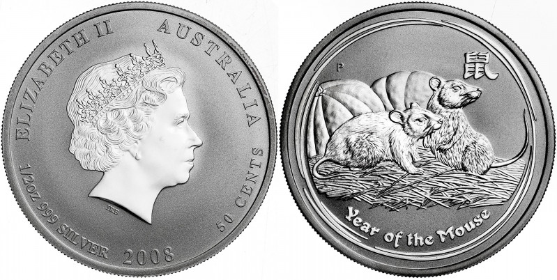 Australia. 2008. Isabel II. P (Perth). 50 centavos. (Kr. 1879). Año de la rata. ...