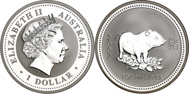 Australia. 2007. Isabel II. 1 dólar. (Kr. 1883). Año del cerdo. Acuñación de 283...