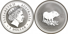 Australia. 2007. Isabel II. 1 dólar. (Kr. 1883). Año del cerdo. Acuñación de 2833 ejemplares. Escasa. AG. 31,58 g. Proof.