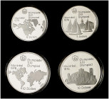 Canadá. 1973. Isabel II. 5 (dos) y 10 (dos) dólares. Juegos Olímpicos - Montreal '76. En estuche oficial con certificado. Proof.