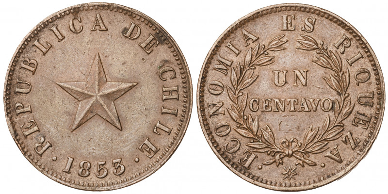 Chile. 1835. 1 centavo. (Kr. 115). CU. 9,92 g. EBC-.