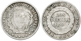 Colombia. 1866. Bogotá. 2 décimos. (Kr. 149a.1). AG. 4,66 g. BC+/MBC-.