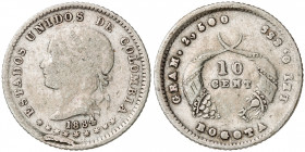 Colombia. 1884. 10 centavos. (Kr. 175.1). AG. 2,42 g. MBC-/MBC.