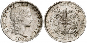 Colombia. 1897. Bruselas. 10 centavos. (Kr. 188). AG. 2,49 g. EBC.