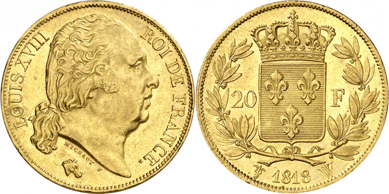 Francia. 1818. Luis XVIII. W (Lille). 20 francos. (Fr. 539) (Kr. 712.9). Leves g...
