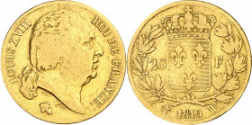 Francia. 1819. Luis XVIII. W (Lille). 20 francos. (Fr. 539) (Kr. 712.9). AU. 6,25 g. BC+/MBC-.