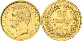Francia. 1831. Luis Felipe I. W (Lille). 20 francos. (Fr. 556) (Kr. 764.4). AU. 6,41 g. MBC.
