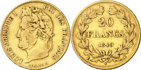 Francia. 1840. Luis Felipe I. A (París). 20 francos. (Fr. 560) (Kr. 750.1). AU. 6,39 g. MBC-.
