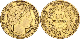 Francia. 1850. II República. A (París). 10 francos. (Fr. 567) (Kr. 770). AU. 3,15 g. BC+/MBC-.