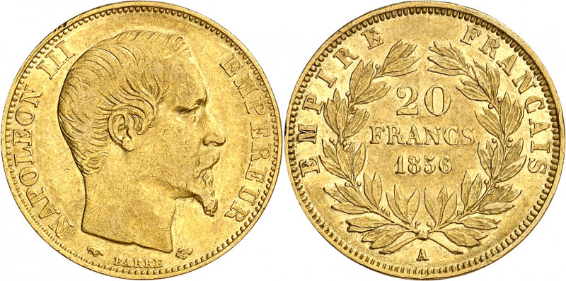 Francia. 1856. Napoleón III. A (París). 20 francos. (Fr. 573) (Kr. 781.1). Golpe...