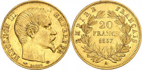 Francia. 1857. Napoleón III. A (París). 20 francos. (Fr. 573) (Kr. 781.1). AU. 6,46 g. MBC-/MBC.