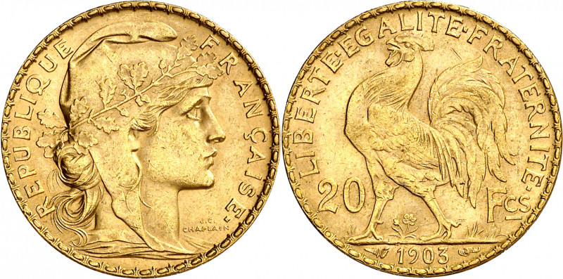 Francia. 1903. III República. 20 francos. (Fr. 596) (Kr. 847). AU. 6,44 g. EBC-....