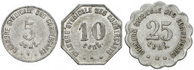 Francia. 1924. Perpiñán. Chambre Syndicale des Commerçants. 5, 10 y 25 céntimos. 3 monedas, serie completa. AL. MBC/EBC-.