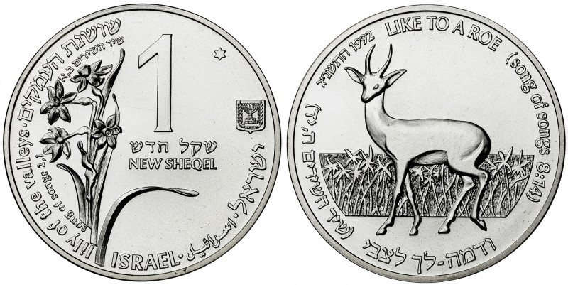 Israel. JE 5753 / 1992. 1 nuevo shekel. (Kr. 231). Conservación de la Naturaleza...