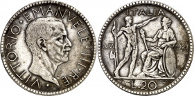 Italia. 1927. Víctor Manuel III. 20 liras. (Kr. 69). Año VI. AG. 14,90 g. MBC+.