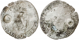 Países Bajos. (1496-1500). Felipe el Hermoso. 1 stuiver. Resello ¿castillo? en óvalo. Vellón. 1,88 g. BC-.