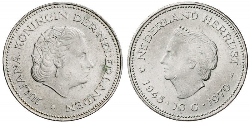 Países Bajos. 1970. Juliana. 10 gulden. (Kr. 195). 25º Aniversario de la Liberac...