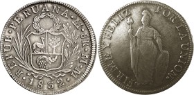 Perú. 1832. Lima. MM. 8 reales. (Kr. 142.3). AG. 26,44 g. MBC/MBC-.