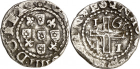 Portugal. 1641. Juan IV. Lisboa. 1/2 tostão (50 reis). (Kr. 37) (Gomes 38.03). Escasa. AG. 3,15 g. MBC.