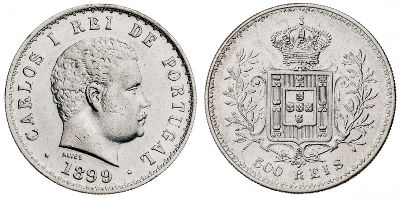 Portugal. 1899. Carlos I. 500 reis. (Kr. 535). Limpiada. Leves rayitas. AG. 12,4...