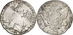 Rusia. 1770/69. Catalina II. C (San Petersburgo). . 1 rublo. (Kr. 67a.2 var). Oxidaciones limpiadas. AG. 22,90 g. (MBC-).