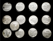 Islas Salomón. 2003. Isabel II. 25 dólares. Aviación. Estuche con las 13 emisiones, serie completa. Escasas. AG. Proof.