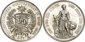 Suiza. 1885. 5 francos. (Kr. S17). Festival de tiro: Berna. AG. 24,99 g. S/C.