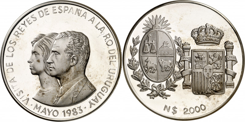 Uruguay. 1983. 2000 nuevos pesos. (Kr. 131). Visita de Juan Carlos I y Sofia a U...