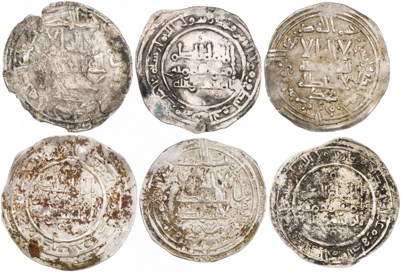 Califato. Lote de 5 dirhems: 2 de Abderrahman III (AH 341 e ilegible) y 4 de al-...