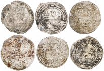 Califato. Lote de 5 dirhems: 2 de Abderrahman III (AH 341 e ilegible) y 4 de al-Hakeni II (AH 354, 357, 358 y 358). A examinar. BC-/BC+.