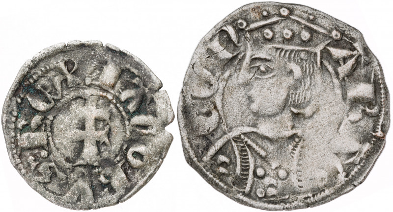 Jaume II (1291-1327). Aragón. Lote de un dinero y un óbolo jaqués. BC+/MBC-.