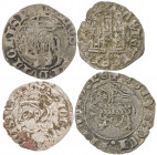 Juan I (1379-1390). Burgos, Sevilla y Toledo. Lote de 4 monedas distintas. BC/MBC.
