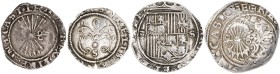 Reyes Católicos. 4 monedas: 1/2 real Sevilla (dos), 1 real de Granada y 1 real de Sevilla. BC/BC+.