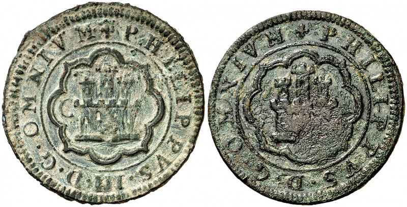 1598 y 1600. Felipe III. Segovia. 4 maravedís. Lote de 2 monedas. Escasas. MBC-/...