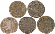 1663. Felipe IV. Segovia y Córdoba. 16 maravedís. Lote de 5 monedas. BC+/MBC.