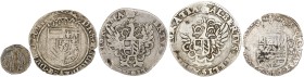 Lote de 5 monedas de cecas europeas de la época de los Austrias. A examinar. BC-/BC+.