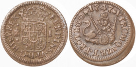 1746 y 1747. Fernando VI. Segovia. 1 maravedí. Lote de 2 monedas. BC/EBC.